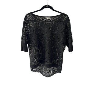 Lace crochet Goth witchy Pleione black elbow length sleeve hi low w sz L Anthrop